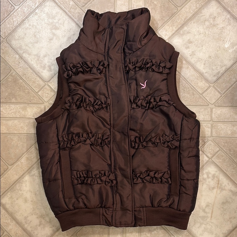SNOZU Girls Brown Puff Ruffle Vest Size 10/12
